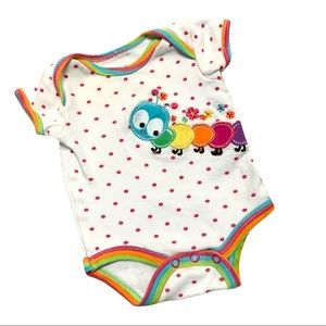 Nuby Polka Dot Rainbow Caterpillar Patch Snap Button Cap Sleeve Bodysuit 0-3 Mth